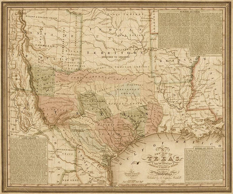 New map of Texas : with the contiguous American and Mexican states, 1835 - Decorative Sepia White Modern Wood Framed Art Print with Double Matting by Mitchell, S. Augustus
