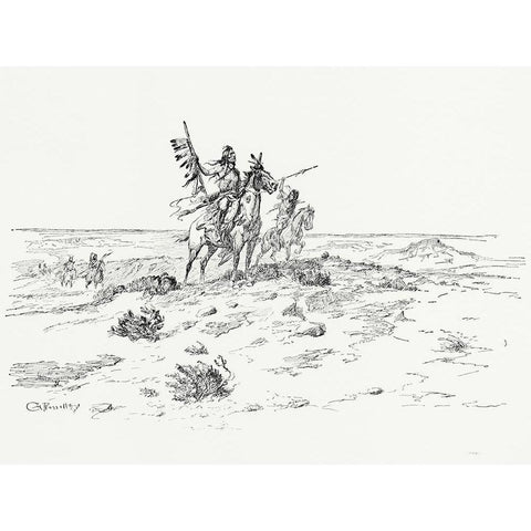 The Indian of the Plains as he was, 1899 Black Modern Wood Framed Art Print with Double Matting by Russell, Charles Marion