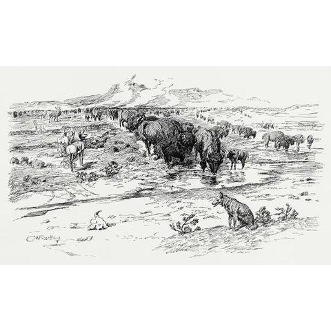 Natures Cattle, 1899 Black Modern Wood Framed Art Print with Double Matting by Russell, Charles Marion