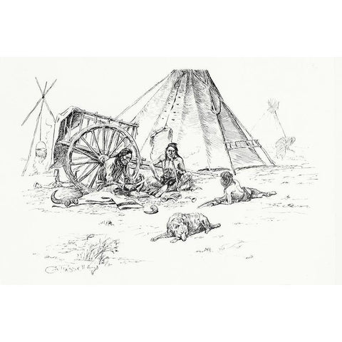 The Last of the Buffalo, 1899 Gold Ornate Wood Framed Art Print with Double Matting by Russell, Charles Marion