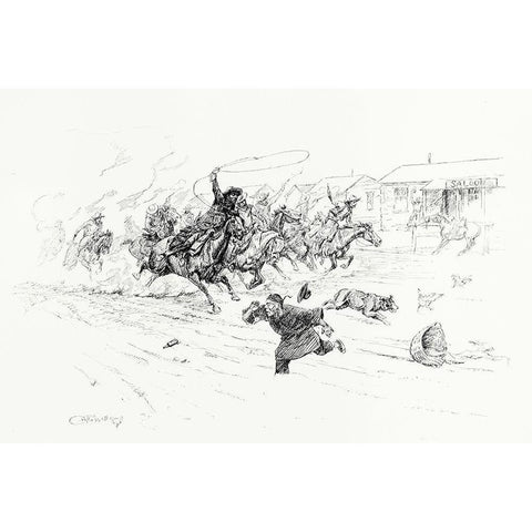 Painting the Town, 1899 Black Modern Wood Framed Art Print with Double Matting by Russell, Charles Marion