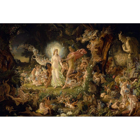 The Quarrel of Oberon and Titania White Modern Wood Framed Art Print by Paton, Sir Joseph Noel