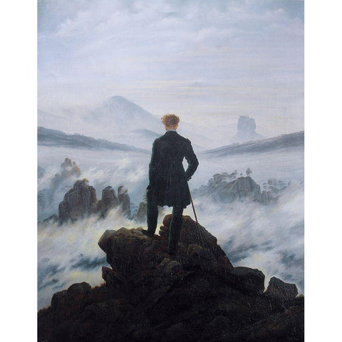 Wanderer Above the Sea of Fog Black Modern Wood Framed Art Print with Double Matting by Friedrich, Caspar David