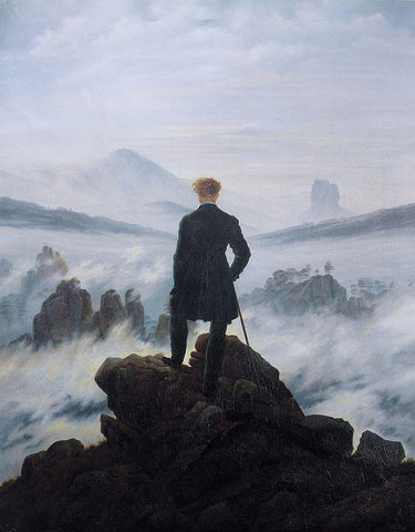 Wanderer Above the Sea of Fog White Modern Wood Framed Art Print with Double Matting by Friedrich, Caspar David