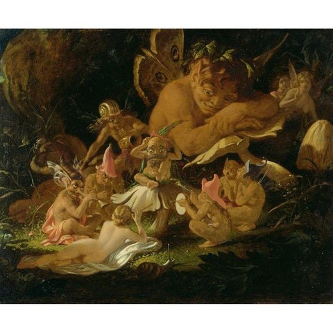 Puck and the Fairies from A Midsummer Nights Dream Gold Ornate Wood Framed Art Print with Double Matting by Paton, Sir Joseph Noel