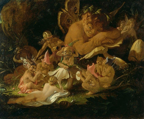 Puck and the Fairies from A Midsummer Nights Dream Black Ornate Wood Framed Art Print with Double Matting by Paton, Sir Joseph Noel