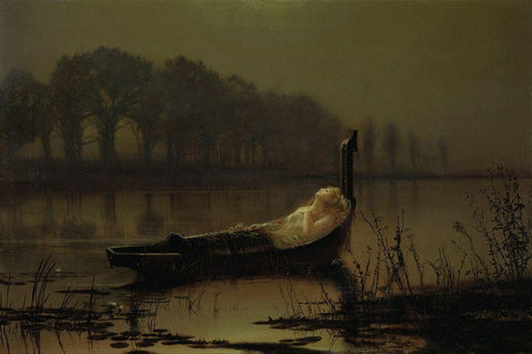 The Lady of Shalott Black Ornate Wood Framed Art Print with Double Matting by Grimshaw, John Atkinson