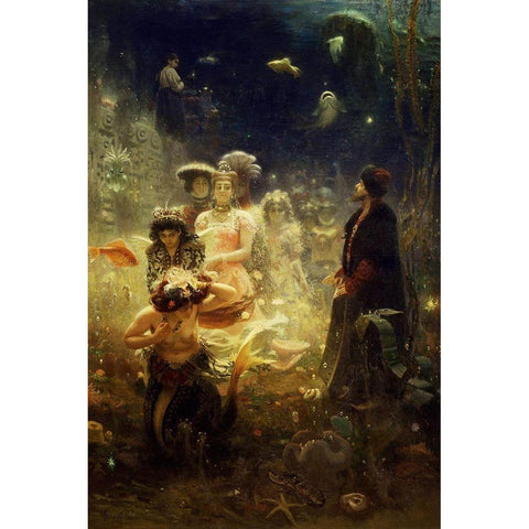 Sadko - Undersea Gold Ornate Wood Framed Art Print with Double Matting by Repin, Ilya