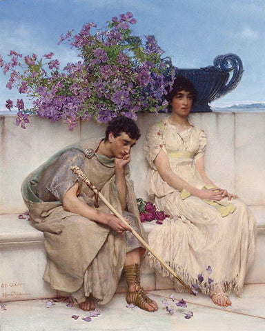 An Eloquent Silence Black Ornate Wood Framed Art Print with Double Matting by Alma-Tadema, Sir Lawrence