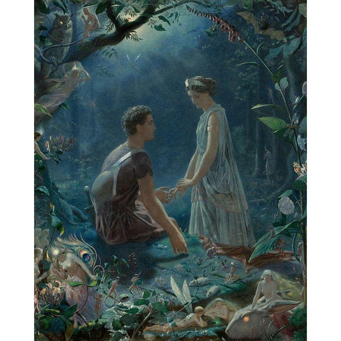 A Midsummer Nights Dream - Hermia and Lysander White Modern Wood Framed Art Print by Simmons, John