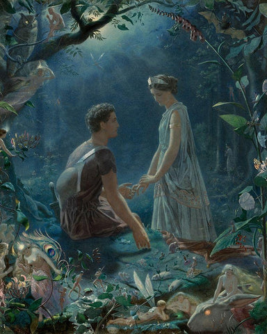 A Midsummer Nights Dream - Hermia and Lysander White Modern Wood Framed Art Print with Double Matting by Simmons, John