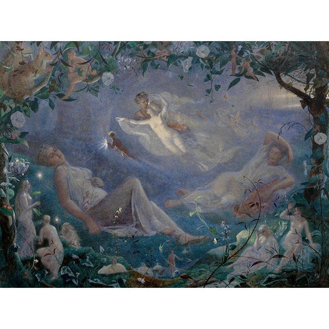 Scene from A Midsummer Nights Dream Black Modern Wood Framed Art Print with Double Matting by Simmons, John