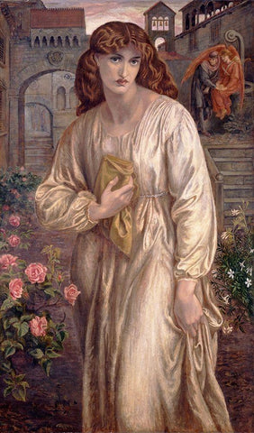 Salutation of Beatrice, 1882 White Modern Wood Framed Art Print with Double Matting by Rossetti, Dante Gabriel