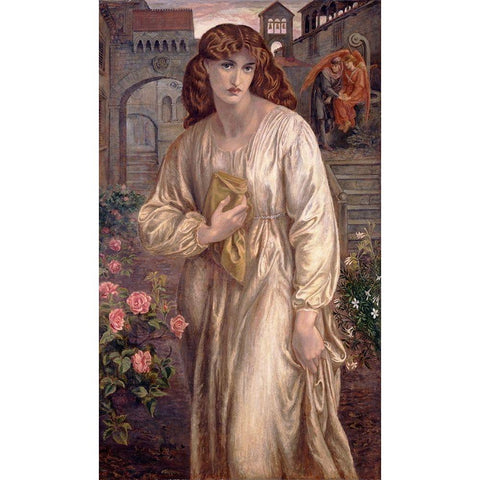 Salutation of Beatrice, 1882 White Modern Wood Framed Art Print by Rossetti, Dante Gabriel