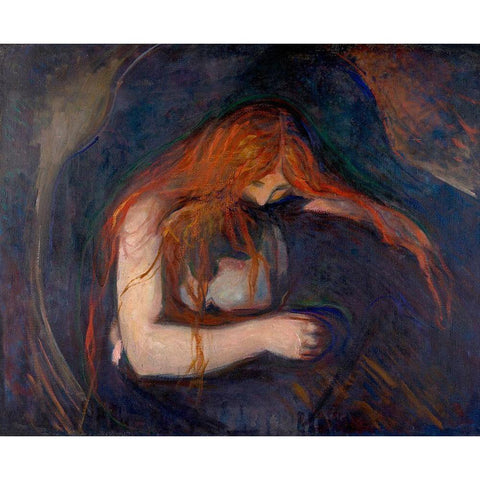 Vampire, 1895 White Modern Wood Framed Art Print by Munch, Edvard