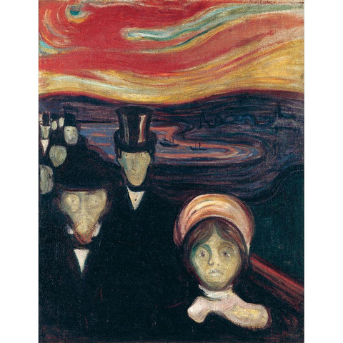 Anxiety, 1894 Gold Ornate Wood Framed Art Print with Double Matting by Munch, Edvard