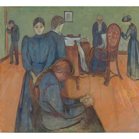 Death in the Sickroom, 1893 Gold Ornate Wood Framed Art Print with Double Matting by Munch, Edvard