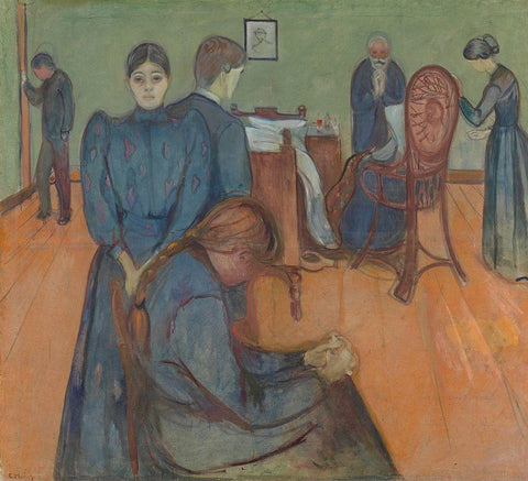 Death in the Sickroom, 1893 White Modern Wood Framed Art Print with Double Matting by Munch, Edvard