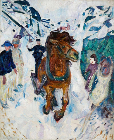 Galloping Horse, 1910-1912 White Modern Wood Framed Art Print with Double Matting by Munch, Edvard