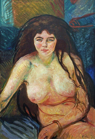 Female Nude; The Beast, 1902 White Modern Wood Framed Art Print with Double Matting by Munch, Edvard