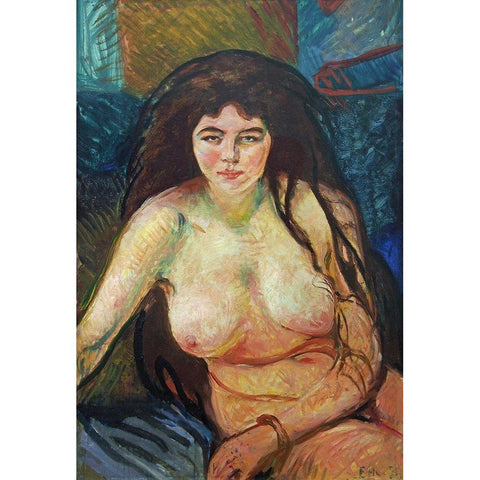 Female Nude; The Beast, 1902 White Modern Wood Framed Art Print by Munch, Edvard