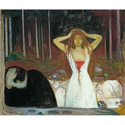 Ashes, 1895 Gold Ornate Wood Framed Art Print with Double Matting by Munch, Edvard