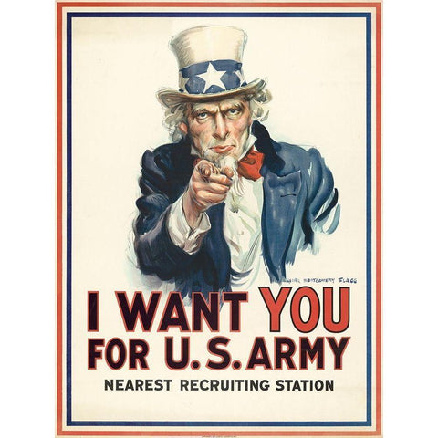 I want you for U.S. Army, c. 1917 Gold Ornate Wood Framed Art Print with Double Matting by Flagg, James Montgomery