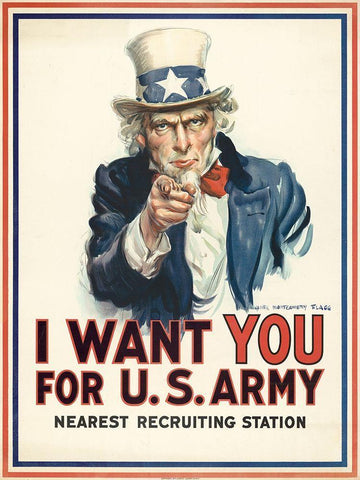 I want you for U.S. Army, c. 1917 White Modern Wood Framed Art Print with Double Matting by Flagg, James Montgomery