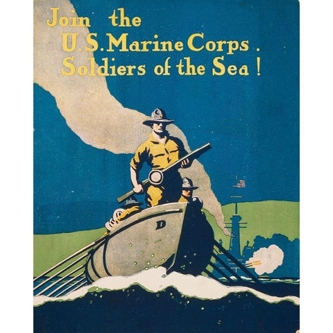 Join the U.S. Marine Corps Soldiers of the Sea!, 1914/1918 White Modern Wood Framed Art Print by Unknown 20th Century American Artist