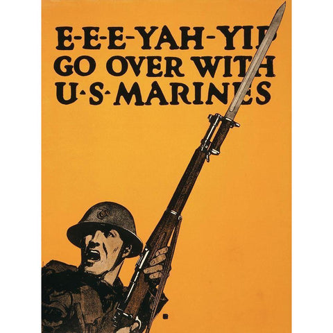 E-E-E-Yah-YIP, Go Over with U.S. Marines, 1917 Black Modern Wood Framed Art Print with Double Matting by Falls, Charles Buckles