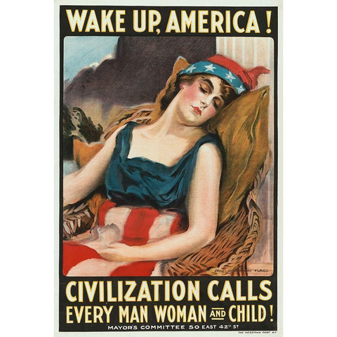 Wake up America! Civilization calls every man, woman and child!, 1917 White Modern Wood Framed Art Print by Flagg, James Montgomery