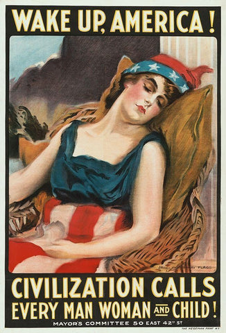 Wake up America! Civilization calls every man, woman and child!, 1917 Black Ornate Wood Framed Art Print with Double Matting by Flagg, James Montgomery