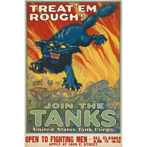 Treat em Rough - Join the Tanks, 1917 Gold Ornate Wood Framed Art Print with Double Matting by Hutaf, August