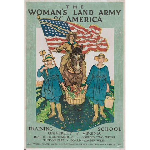 The Womans Land Army of America Black Modern Wood Framed Art Print with Double Matting by Paus, Herbert