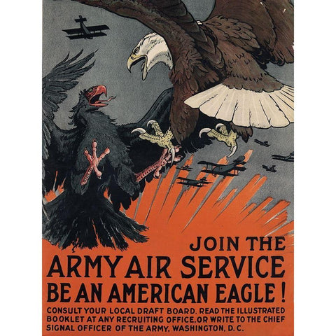 Join the Army Air Service, Be an American Eagle, ca. 1917 Gold Ornate Wood Framed Art Print with Double Matting by Bull, Charles Livingston