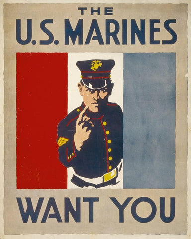 The U.S. Marines Want You, 1914/1918 White Modern Wood Framed Art Print with Double Matting by Falls, Charles Buckles