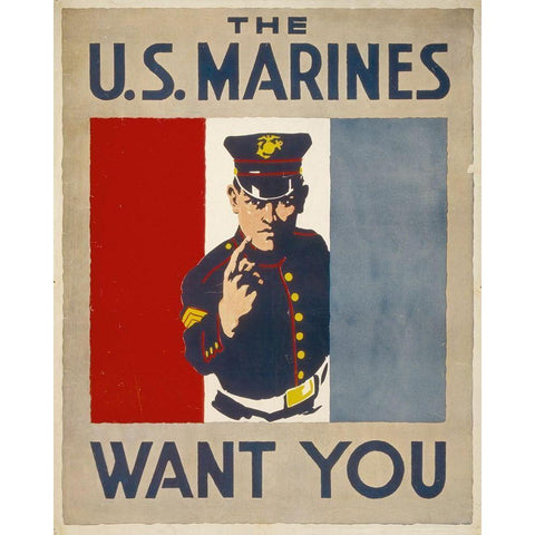 The U.S. Marines Want You, 1914/1918 Black Modern Wood Framed Art Print with Double Matting by Falls, Charles Buckles