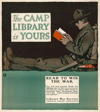 The Camp Library is Yours - Read to Win the War, 1917 Black Ornate Wood Framed Art Print with Double Matting by Falls, Charles Buckles