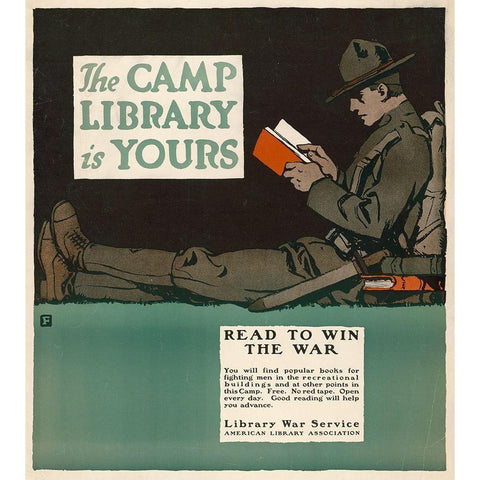 The Camp Library is Yours - Read to Win the War, 1917 White Modern Wood Framed Art Print by Falls, Charles Buckles