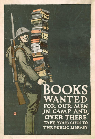 Books Wanted for our Men in Camp and Over There, 1918/1923 Black Ornate Wood Framed Art Print with Double Matting by Falls, Charles Buckles