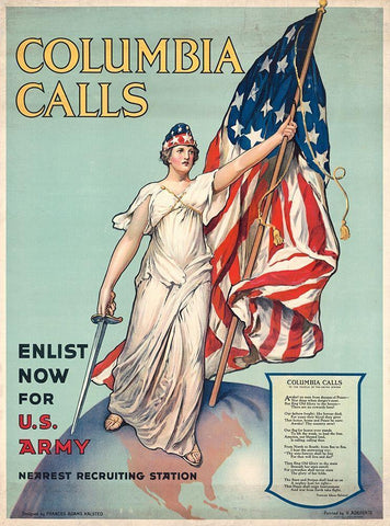 Columbia Calls--Enlist Now for U.S. Army, ca. 1916 White Modern Wood Framed Art Print with Double Matting by Halsted, Frances Adams