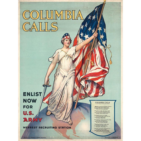 Columbia Calls--Enlist Now for U.S. Army, ca. 1916 Black Modern Wood Framed Art Print with Double Matting by Halsted, Frances Adams