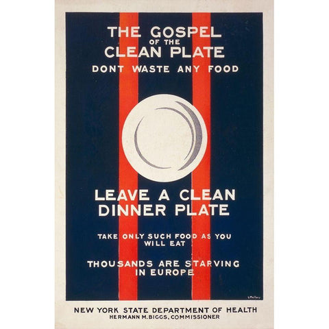 The Gospel of the Clean Plate, Dont Waste Any Food, 1917 Black Modern Wood Framed Art Print with Double Matting by Mallory, L.