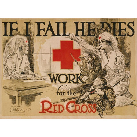 If I fail he dies. Work for the Red Cross, ca. 1918 White Modern Wood Framed Art Print by McCoy, Arthur G.