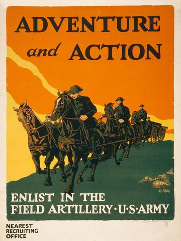 Enlist in the Field Artillery, U.S. Army, 1919 White Modern Wood Framed Art Print with Double Matting by Mueller, Harry S.