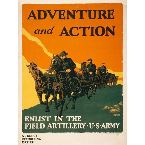 Enlist in the Field Artillery, U.S. Army, 1919 White Modern Wood Framed Art Print by Mueller, Harry S.