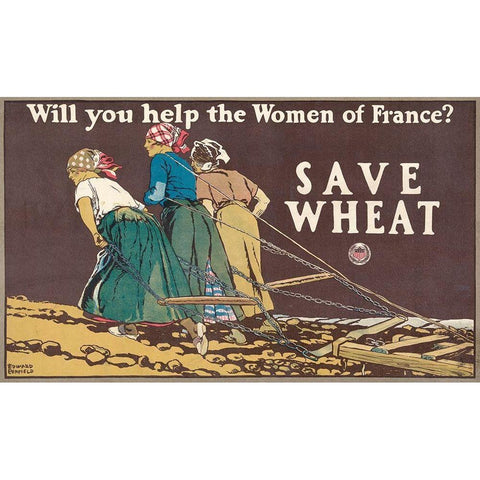 Will You Help the Women of France? Save Wheat, 1918 Black Modern Wood Framed Art Print with Double Matting by Penfield, Edward