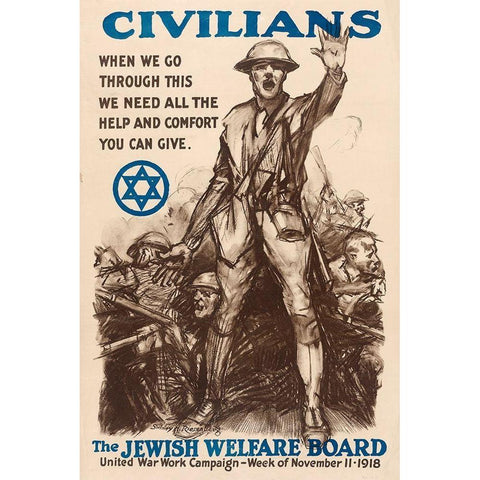 Civilians - The Jewish Welfare Board, 1918 Black Modern Wood Framed Art Print with Double Matting by Riesenberg, Sidney H.