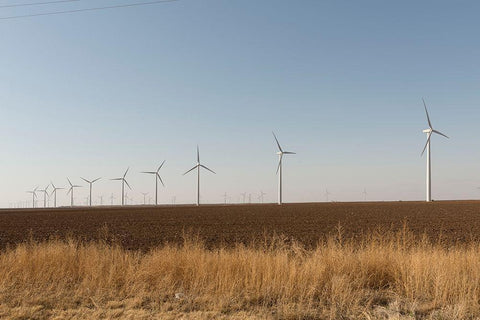 A wind-turbine farm near the city of Snyder in Scurry County, TX White Modern Wood Framed Art Print with Double Matting by Highmith, Carol