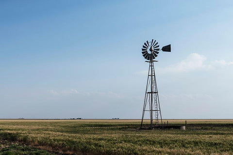 Windmill in rural Gray County in the Texas panhandle Black Ornate Wood Framed Art Print with Double Matting by Highmith, Carol